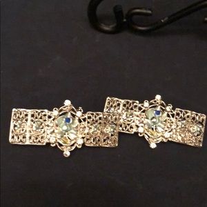 Silver and Blue Rose Barrettes